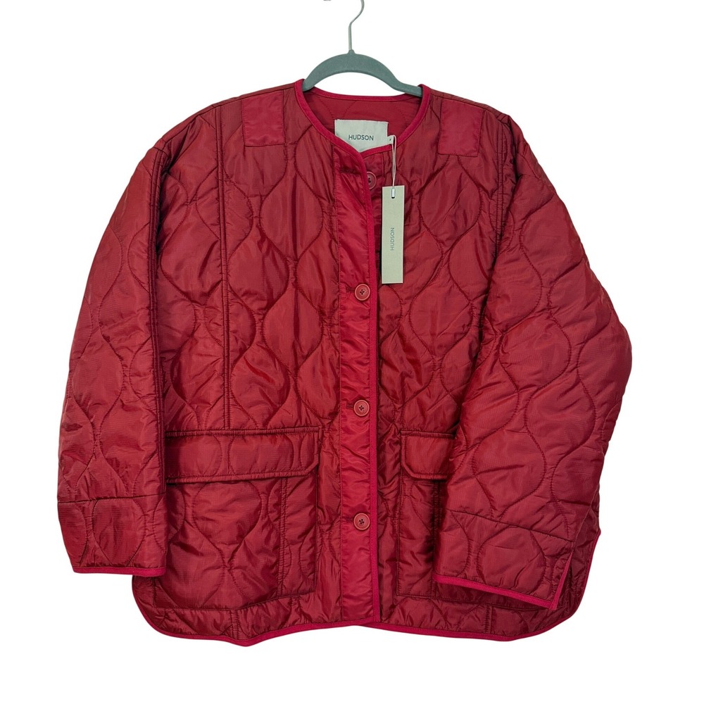 Hudson Oversized Liner Jacket Women Size M Wine Red Quilted Padded Streetwear‎
